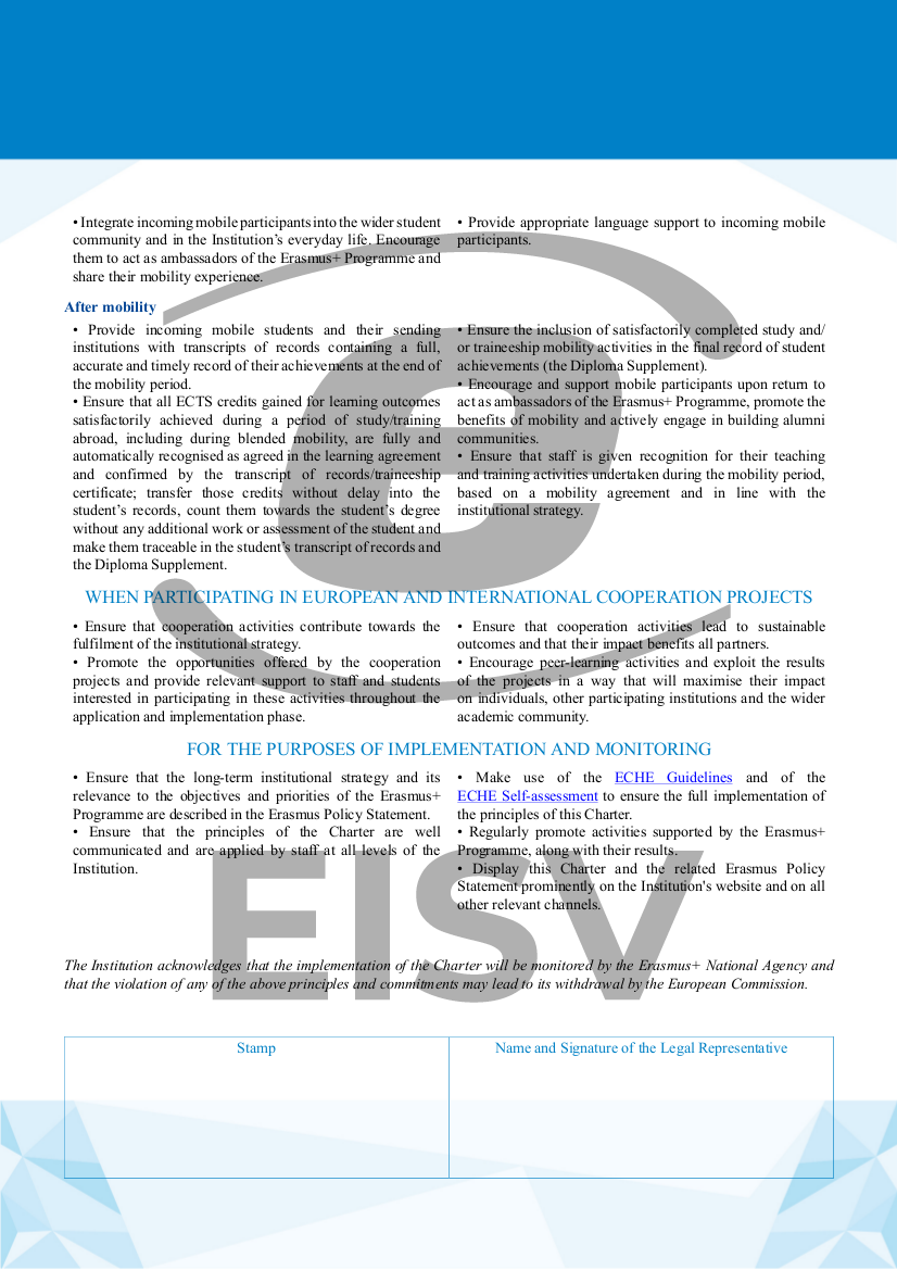 Carta Erasmus de la EISV