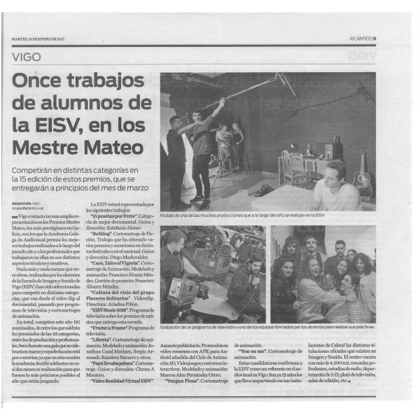 Imagen 'Once trabajos de los alumnos de la Escuela de Imagen y Sonido de Vigo en los premios Mestre Mateo'
